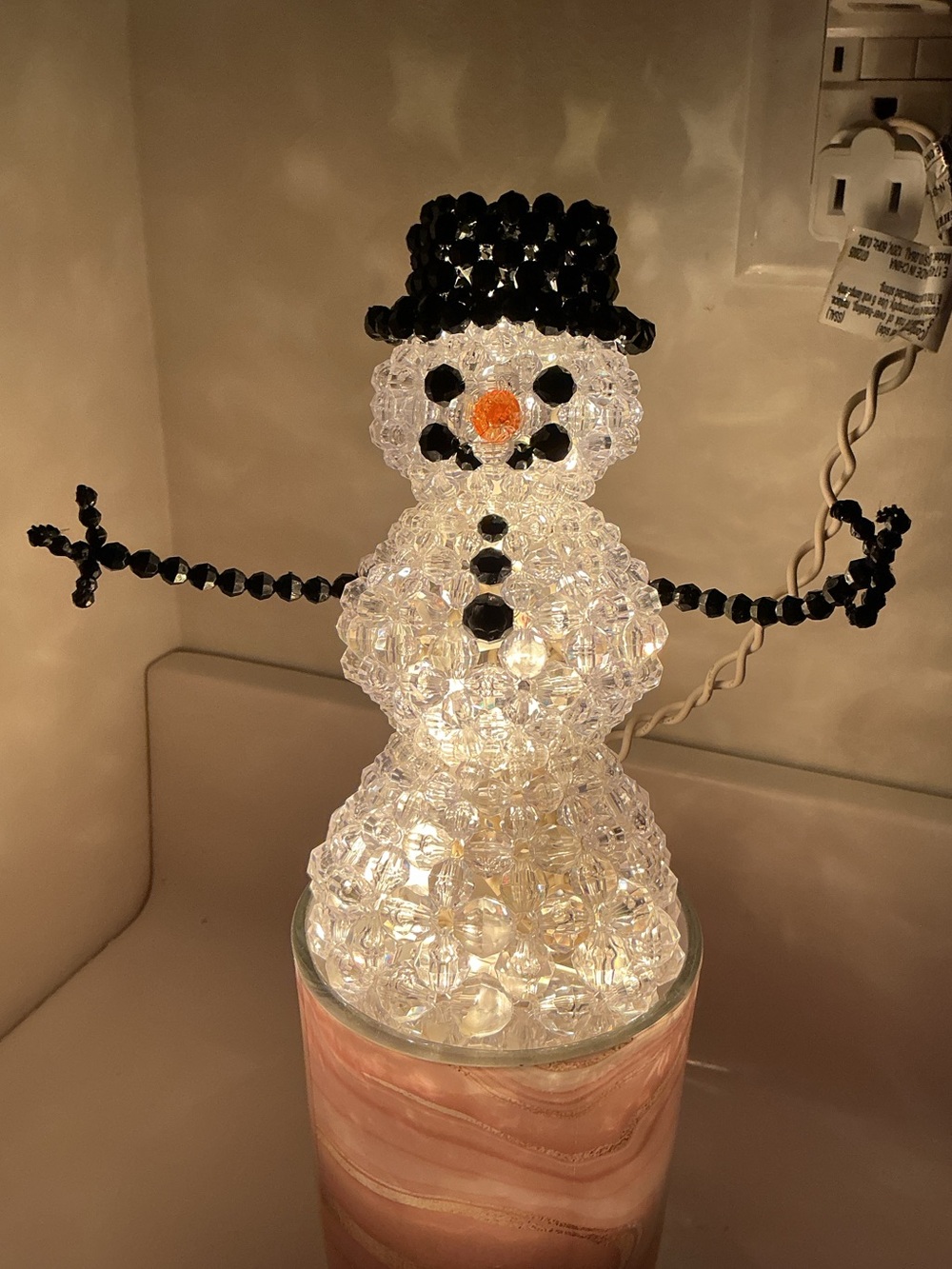 Vintage Handmade Beaded Christmas Snowman Light